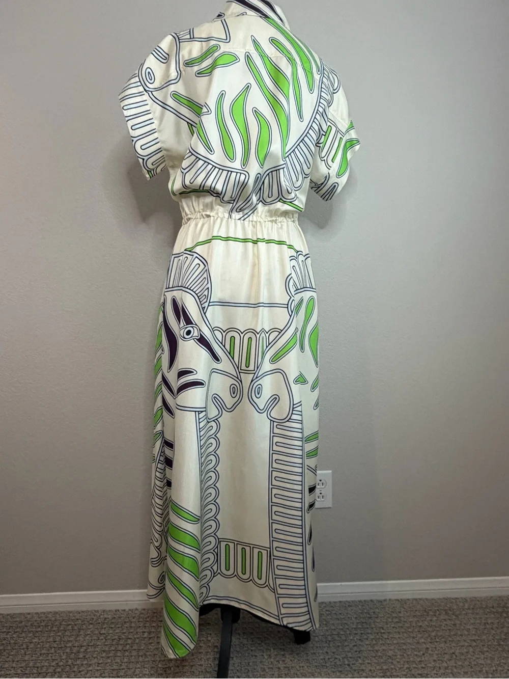 Tory Burch Printed Silk Twill Shirtdress Ivory Zebra Motif Midi Dress Sz 8